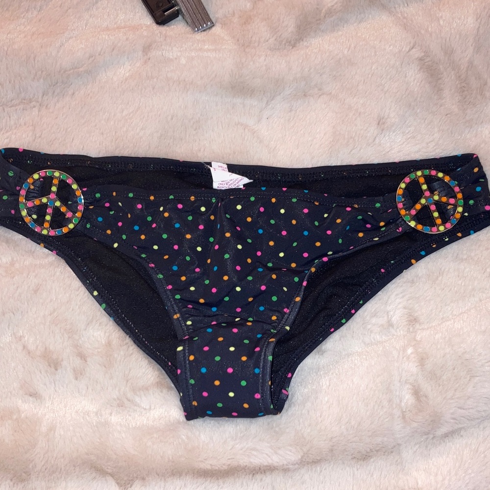 Xhilaration Black Bikini Bottom with Multicolor Dots